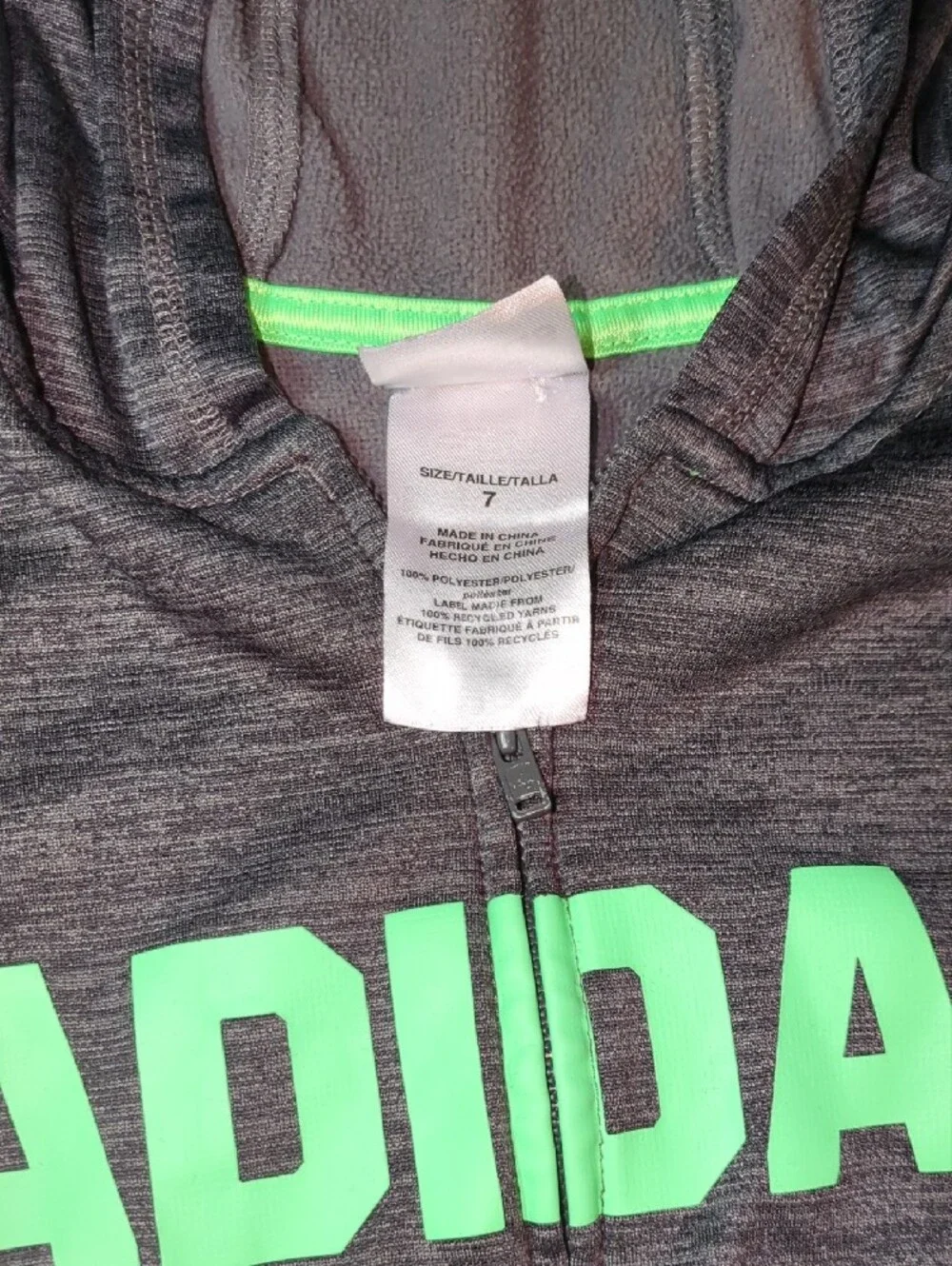 Kid's Adidas Black Hoodie with Bright Green Logo & Stripe Accents 7T